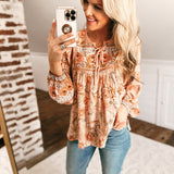 Enough Said Pink Floral Mix Laced Up Peasant Top