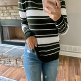 Maggie Deep Emerald Ivory Striped Knit