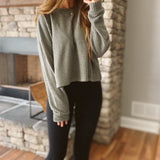 Etta G. Olive Brushed Waffle Crop Top