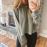 Etta G. Olive Brushed Waffle Crop Top