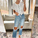 Chewed Up Medium Wash Mom Jeans